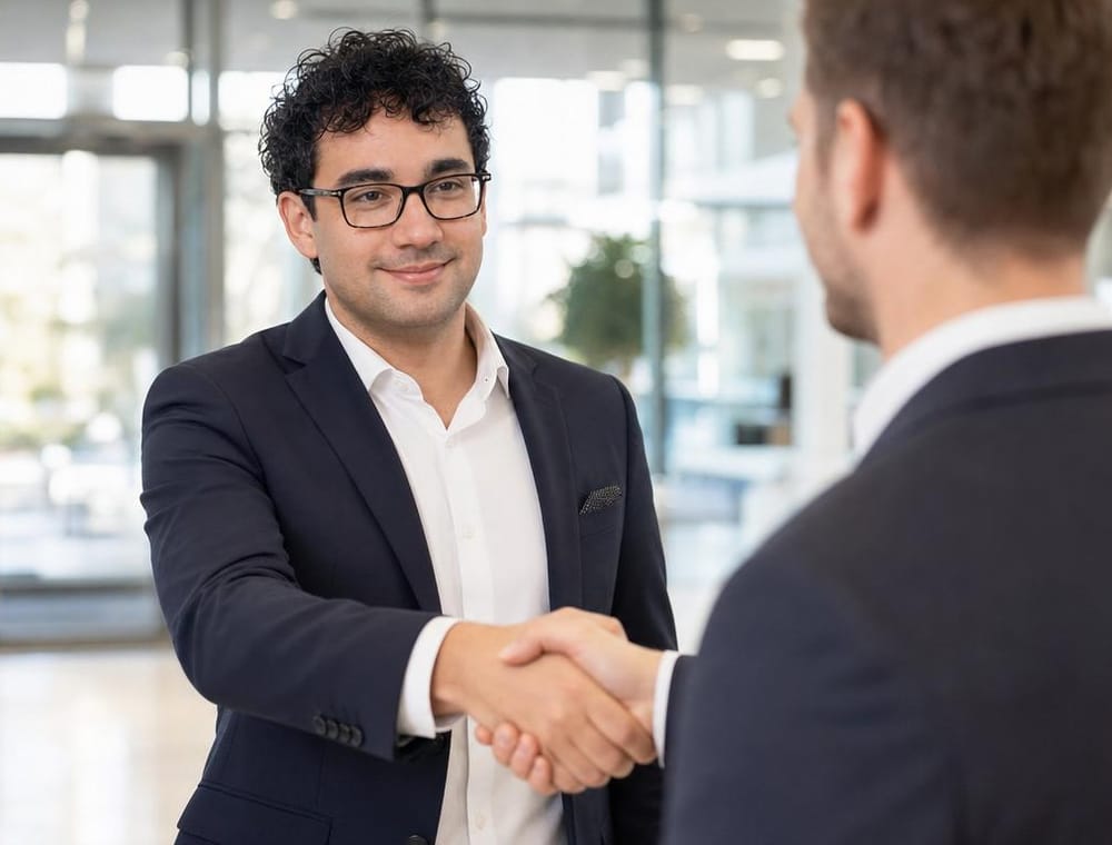 Deniz Duman beim Handschlag mit einem Agenturpartner