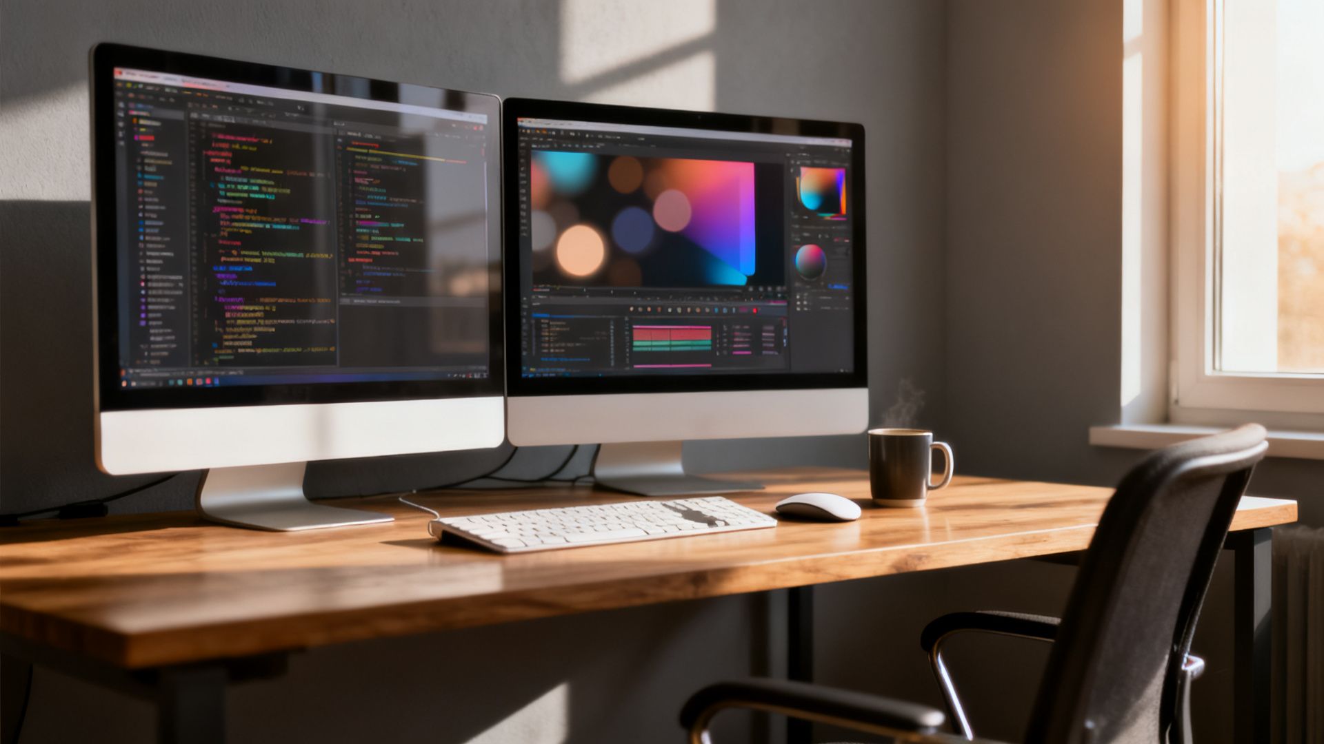 Entwickler-Arbeitsplatz mit Dual-Monitor-Setup