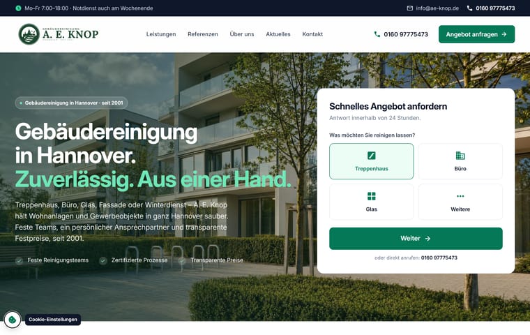 Website-Projekt A. E. Knop Gebäudereinigung Hannover