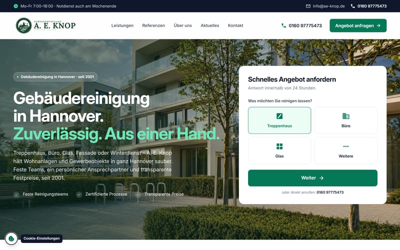 Website-Projekt A. E. Knop Gebäudereinigung Hannover