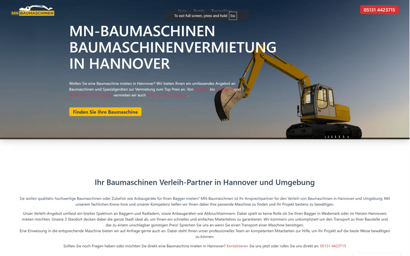 Website-Projekt MN Baumaschinen