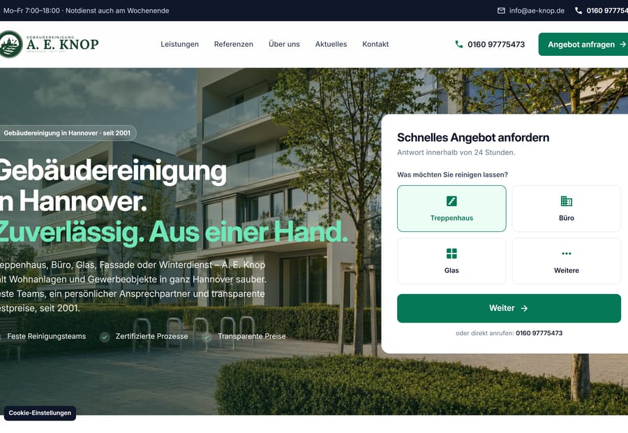 Website-Projekt A. E. Knop Gebäudereinigung Hannover