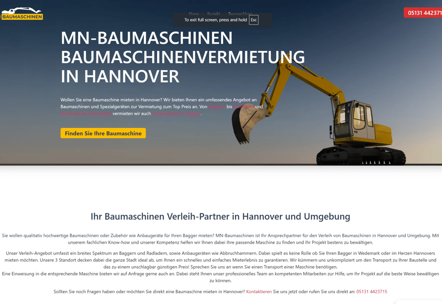 Website-Projekt MN Baumaschinen